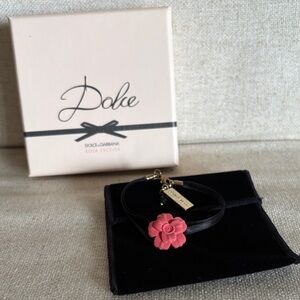 Dolce & Gabbana Black Bracelet with Pink Flower Charm